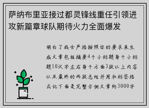萨纳布里亚接过都灵锋线重任引领进攻新篇章球队期待火力全面爆发